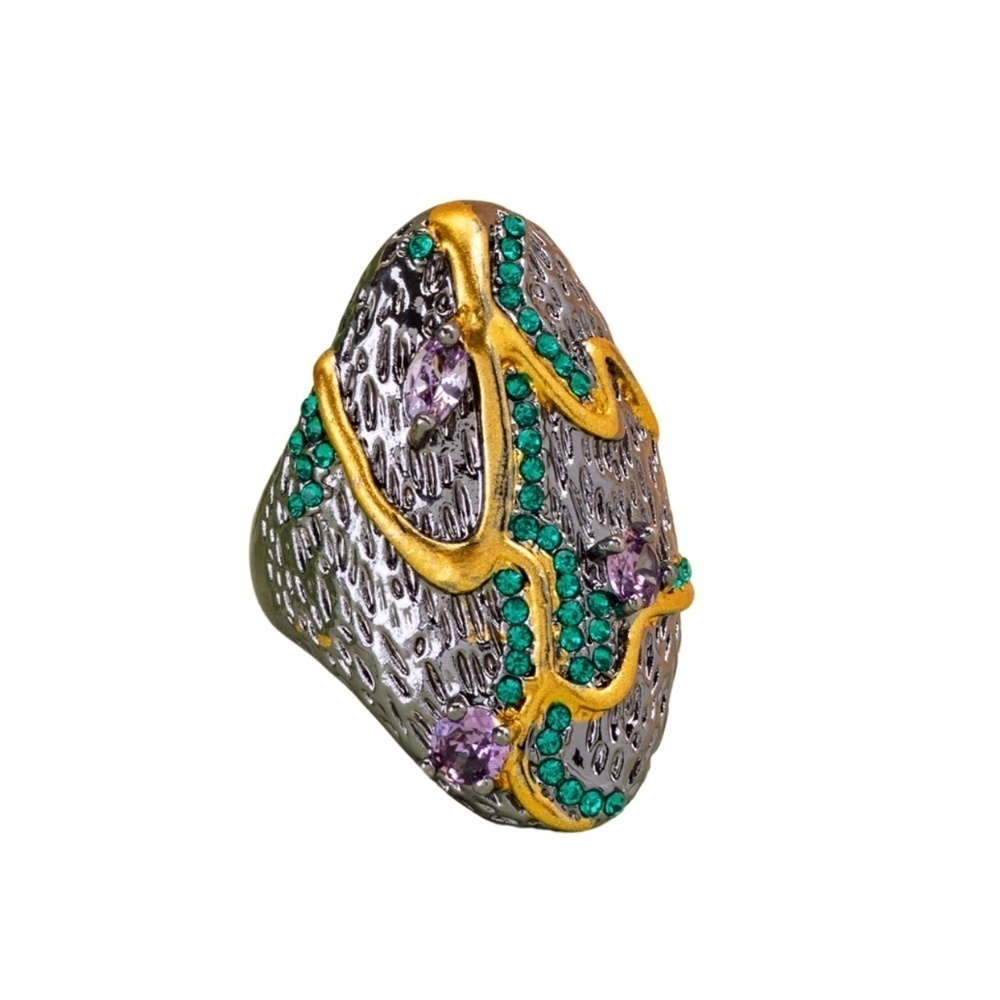 Black Multi Colored Goldtone Statement Ring